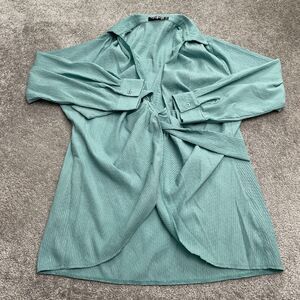 Missguided Plus Wrap Shirt Tunic Blouse Womens 16 Green Long Sleeve Collared Top